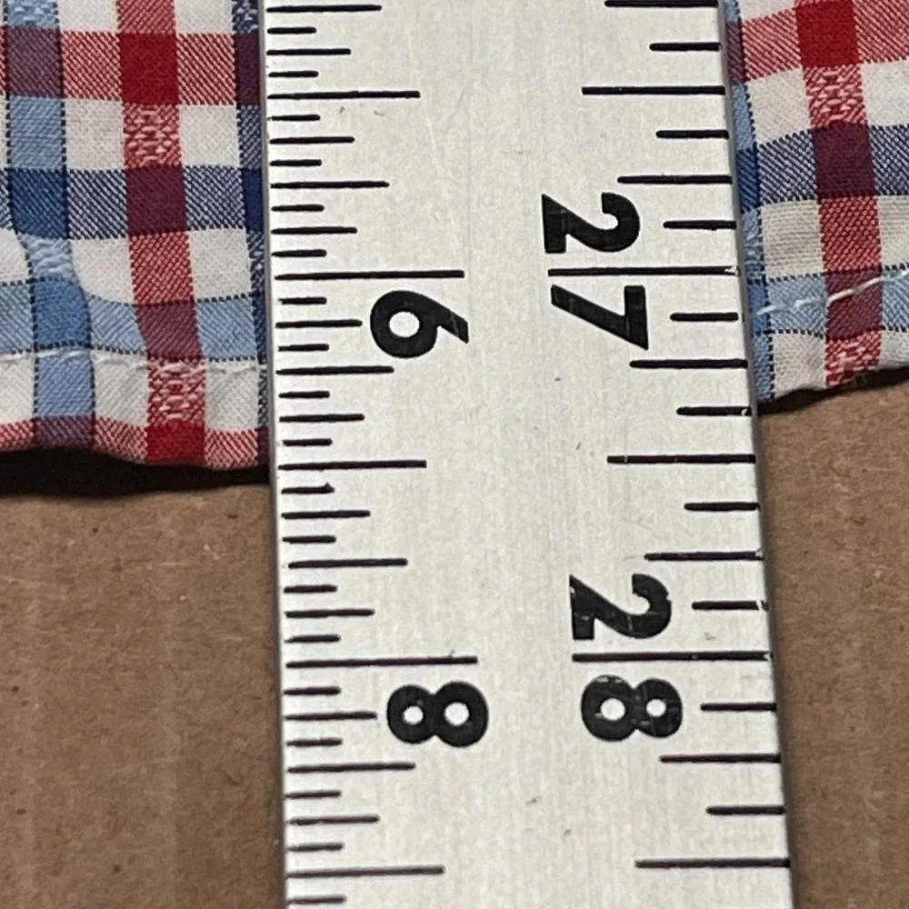 Banana Republic Men's M Camden Fit‎ Shirt Red/Blue Gingham Textured Oxford EUC